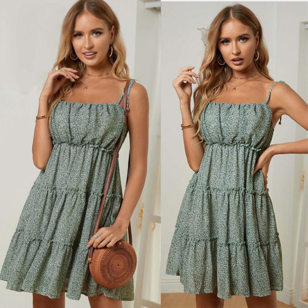 A-Line Layered Ruffled Floral Dress